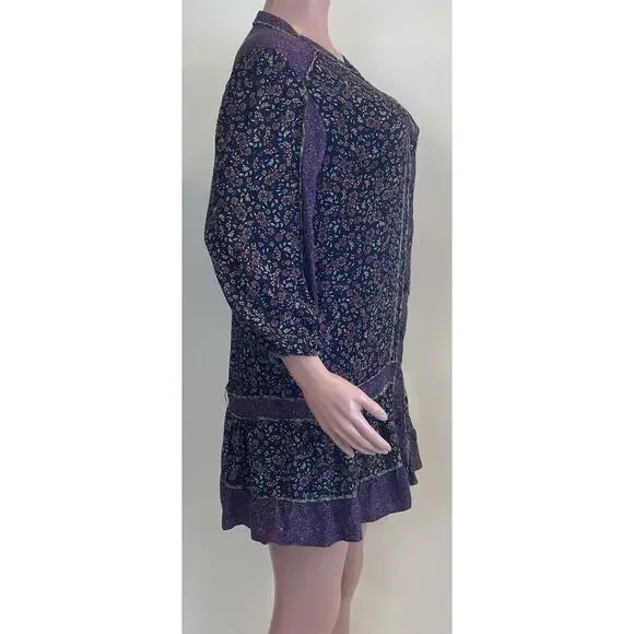 Veronica Beard Xanita Dress Womens 10 Multi Floral Mini Button Down Peasant Boho - Picture 4 of 16
